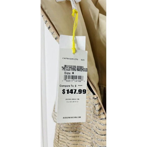 BCBGeneration Dress 8 Ribbed Gauze Chiffon Tiered Strapless Texture Peplum Party - Picture 6 of 12